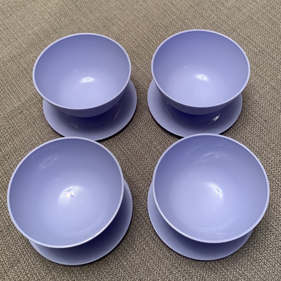 Tupperware Set of 4 Purple Dessert Bowls with Attached Saucer Like New - Picture 3 of 10